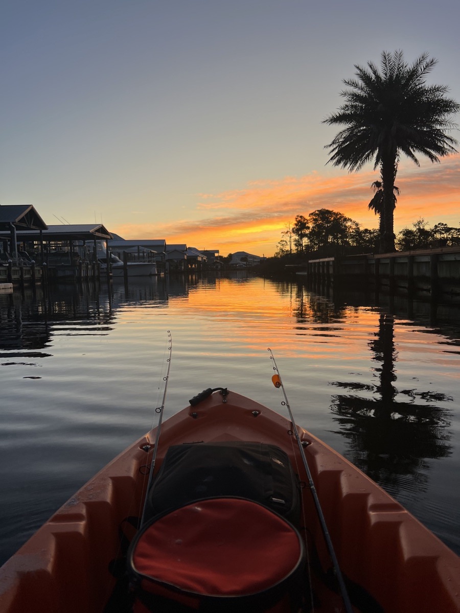 Coastal waterway at sunset